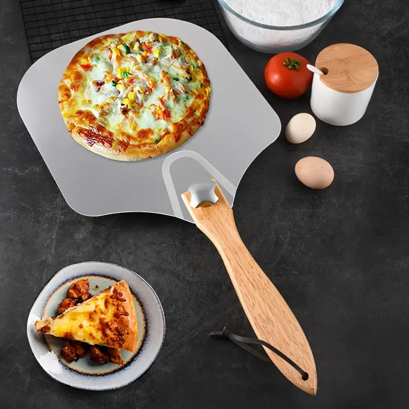 Folding Aluminum Pizza Shovel with Wooden Handle