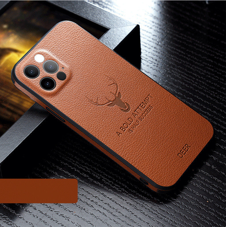 Leather-Grain Anti-Drop Full-Cover Lens Case for Apple