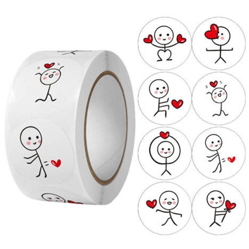 500 PCS Cute Cartoon Stickman Round Sticker Set