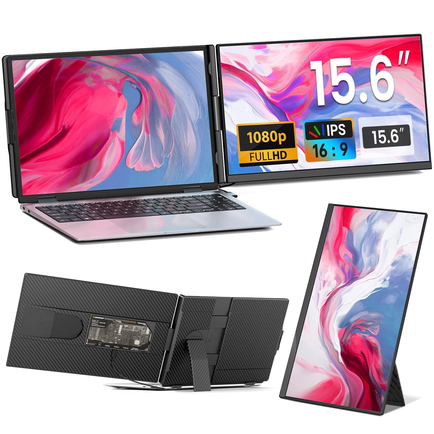 Cevaton Laptop Screen Extender - 15.6" FHD 1080P Portable Monitor for Laptop Detachable & Plug and Play Dual Laptop Monitor Extender for Laptops Compatible with Wins/Mac/Android/Chrome