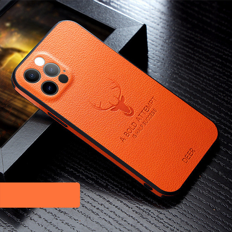 Leather-Grain Anti-Drop Full-Cover Lens Case for Apple